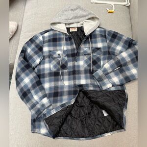 Wrangler Blue and Gray Plaid Kids Jacket with Hood
